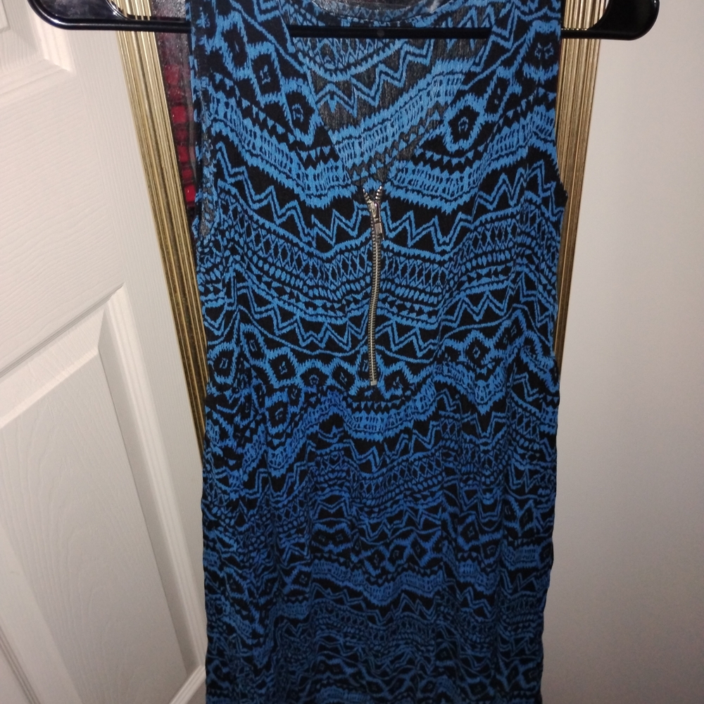 Blue Patterned Mini Dress - Picture 2 of 4